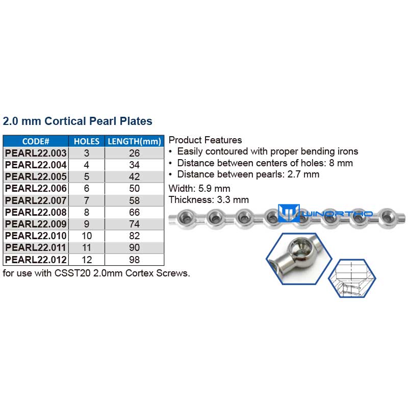 2.0mm CORTICAL PEARL SYSTEM sop locking plate vet animals pet orthopedic instrumtns bone screws