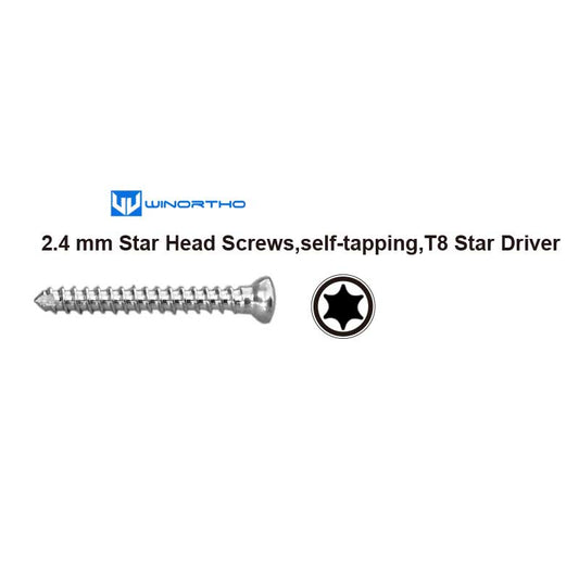 2.4 mm Star Head Screws,self-tapping,T8 Star Driver vet veterinary orthopedic ao pet animals bone plate winortho