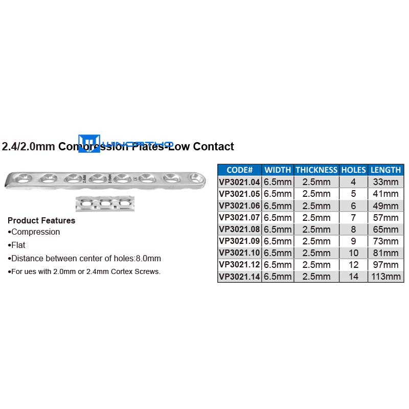 2.4mm Compression Plates-Low Contact vet veterinary 316LVM Stainless steel winorhto alps prcl