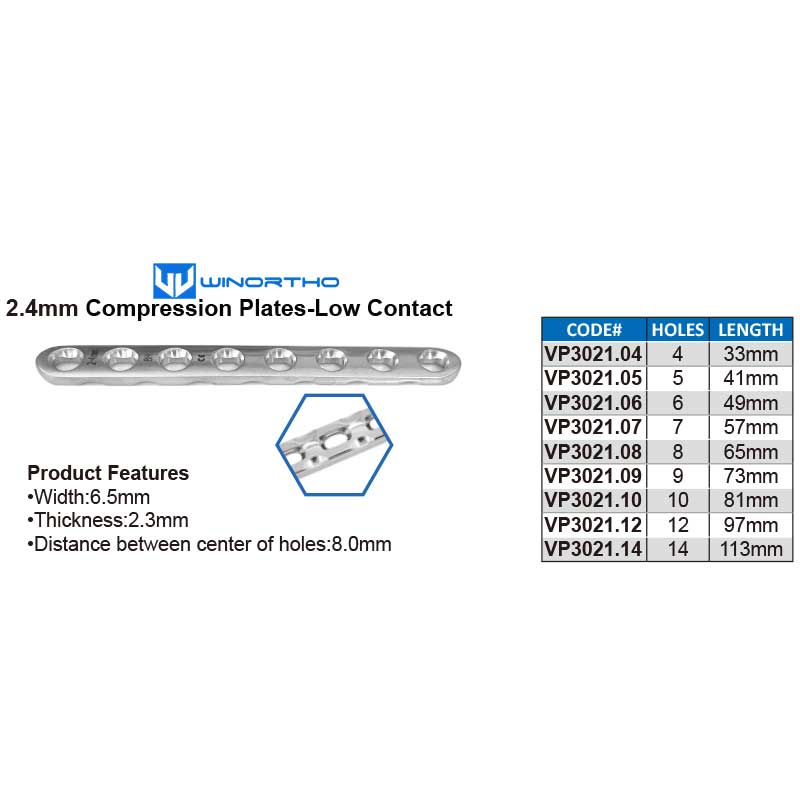 2.4mm Compression Plates-Low Contact vet veterinary 316LVM Stainless steel winorhto alps prcl