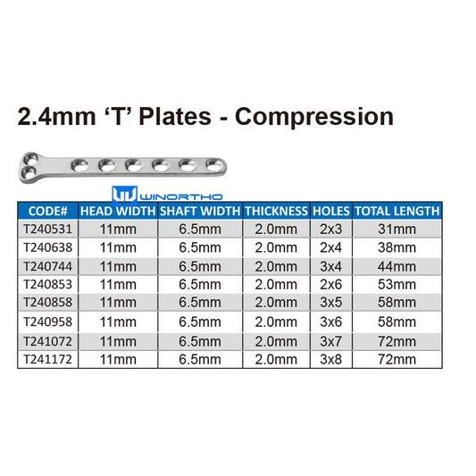 2.4mm ‘T’ Plates - Compression vet pet animal tools veterinary orthopedic instruments screws