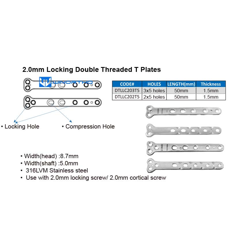 2.0mm Locking Double Threaded T Plates pet anmails dog T Plate bone screws vet veterinary orthopedic winorhto