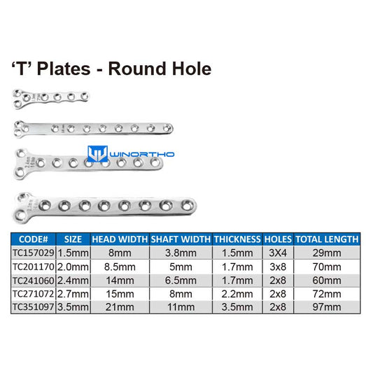 ‘T’ Plates - Round Hole 1.5/2.0/2.4/2.7/3.5mm vet pet tools veterinary orthopedic instruments tools