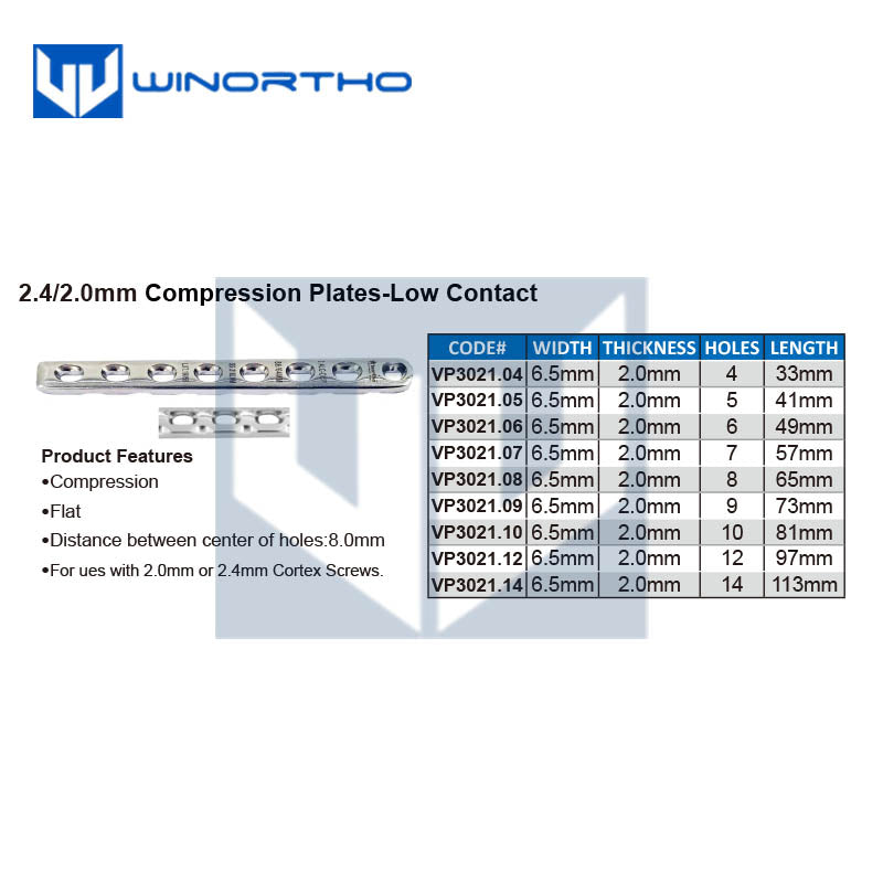 2.4mm Compression Plates-Low Contact vet veterinary 316LVM Stainless steel winorhto alps prcl